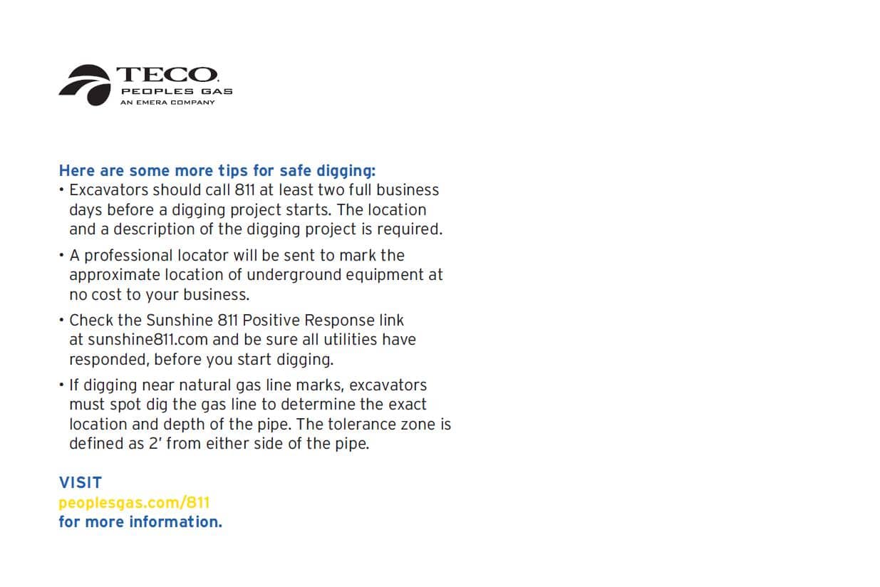 TECO Peoples Gas Damage Prevention Postcard #2 Back